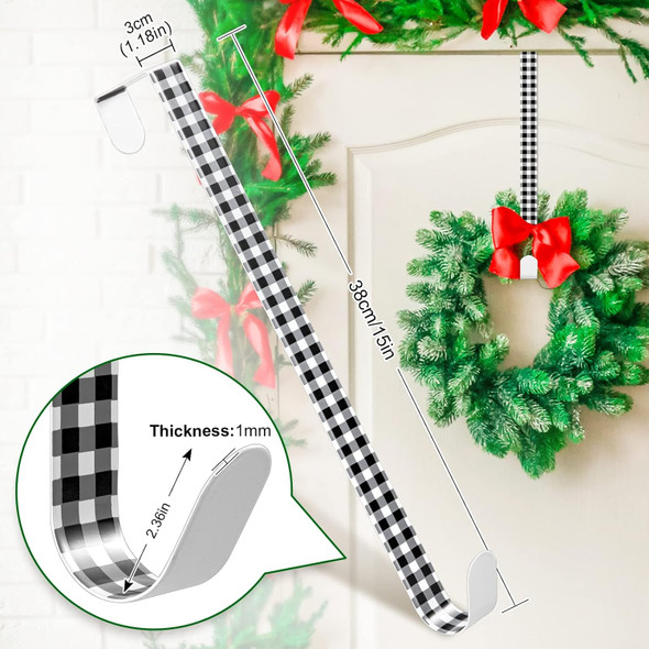 Whaline 2Pcs Christmas Wreath Hanger, 15 Inch Wreath Hangers for Front Door Plaids Xmas Wreath Door Hanger Long Metal Over The Door Wreath Hook Hanger for Xmas Wreath Home Decoration