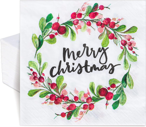 Whaline 100 Pack Merry Christmas Paper Napkins Watercolor Style Wreath Pattern Disposable Napkins Xmas Garland Decorative Napkins for Christmas Holiday Dinner Party Supplies, 6.5 x 6.5 Inch Whaline 100 Pack Merry Christmas Paper Napkins Watercolor Style Wreath Pattern Disposable Napkins Xmas Garland Decorative Napkins for Christmas Holiday Dinner Party Supplies, 6.5 x 6.5 Inch