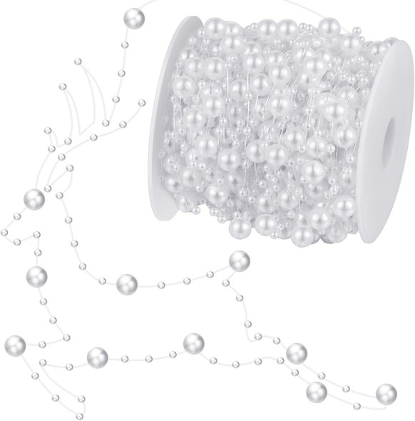 99 Feet Christmas Tree Beads Artificial Pearls Beads Garland Chain Plastic Bead Roll for DIY Christmas Wedding Decoration (White)