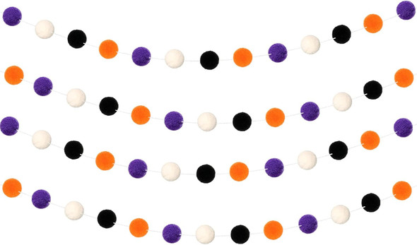 4 Pieces 39.4 Feet Christmas Pom Pom Garland Colorful Felt Ball Garland Hanging Felt Balls for Holiday Wall Birthday Xmas Christmas Party Decorations(Joyful Colors)