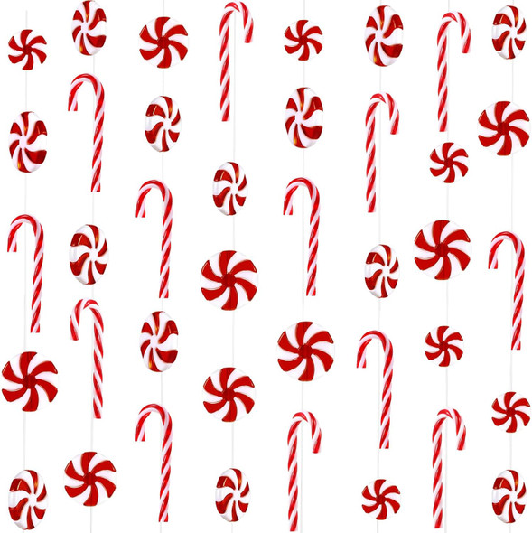 WILLBOND 48 Pcs Christmas Candy Canes Ornament Candy Swirl Garland Plastic Candy Tree Decoration Fake Candy Hanging Ornament with Crystal Wire for Xmas Party Christmas Home Decor (Red and White)
