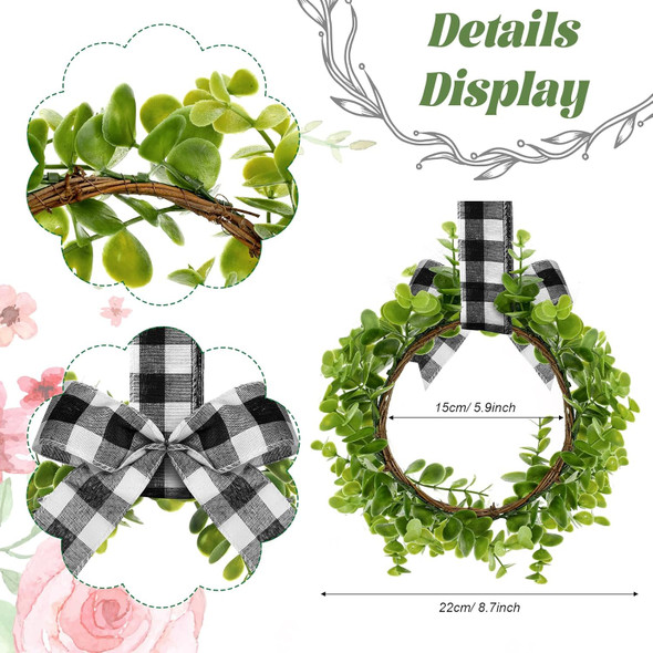 2 Pieces Faux Kitchen Christmas Cabinet Wreaths Boxwood Wreaths with Ribbon Buffalo Plaid Kitchen Decor Hanging Wreaths Small Farmhouse Wreaths Artificial Greenery Wreaths for Kitchen Cabinet Doors