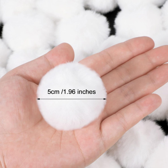 WILLBOND 60 Pcs White Christmas Ornaments Pom Pom Balls 1.96 Inch Christmas Fur Ornaments Xmas Pompom Hanging Decoration Furry Fluffy Christmas Ornaments for Xmas Tree DIY Craft Decor