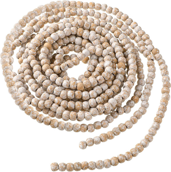 16 Feet Christmas Wood Bead Garland Wooden Bead Garland for Christmas Tree Holiday Decoration (Retro White)