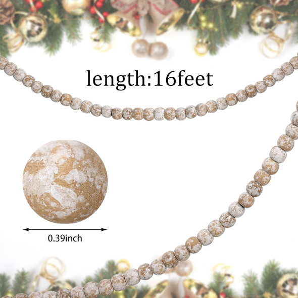 16 Feet Christmas Wood Bead Garland Wooden Bead Garland for Christmas Tree Holiday Decoration (Retro White)