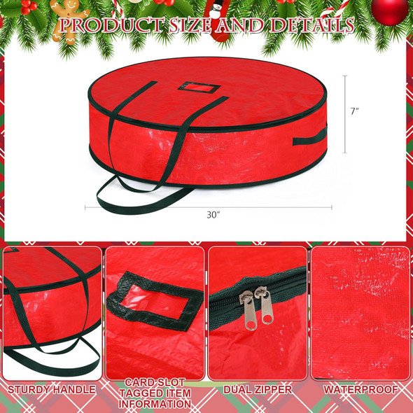 Windyun 8 Pcs Christmas Wreath Storage Container Bulk 30 Inch Plastic Xmas Bags with Handle Durable Tarp Wreath Bag Material Garland Holiday Wreath Box For Heavy Duty Xmas Thanksgiving Holiday(Red)