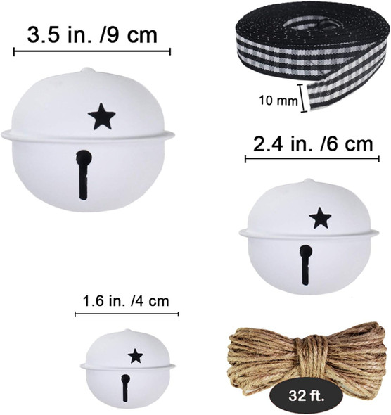 Winlyn 30 Pcs White Jingle Bells with Star Cutouts Christmas Metal Sleigh Bells Rustic Craft Bells for Christmas Tree Wreath Garland Ornaments Holiday DIY Decorations Assorted Sizes 1.6" 2.4" 3.5"