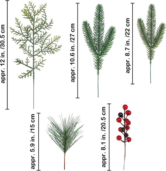 Winlyn 65 Pcs Artificial Pine Branches and Red Berries Stems Christmas Greenery Stems Cedar Picks for Christmas Tree Wreath Winter Wedding Holiday Floral Arrangement Table Centerpiece DIY Crafts