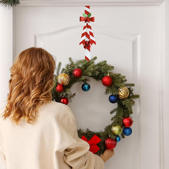 2 Pack Candy Cane Snowman Wreath Hangers for Front Door,Christmas Decoration Metal Over The Door Single Wreath Hook Ornament Door Wreath Hanger,Door Hanger for