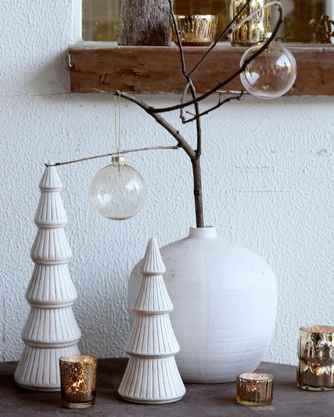 WONDROUS' DECO Wooden Christmas Tree Figurine, Tabletop White Tree Figurine, Set of 2 Desk Centerpieces for Christmas Decor