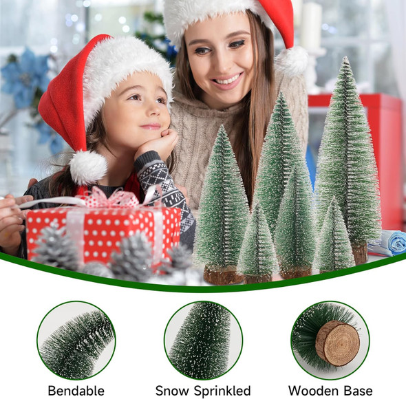 Mini Christmas Trees 6pcs, Small Bottle Brush Trees, Artificial Tabletop Christmas Tree Decorations for Indoor, Office, Outdoor, Home Room, Table, Party Decor