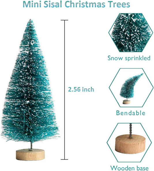 Artificial Mini Sisal Christmas Trees Snow Frost with Wooden Bases for Home Party Decoration Ornament DIY Craft (Blue-Green, 20 pcs) Artificial Mini Sisal Christmas Trees Snow Frost with Wooden Bases for Home Party Decoration Ornament DIY Craft (Blue-Green, 20 pcs)