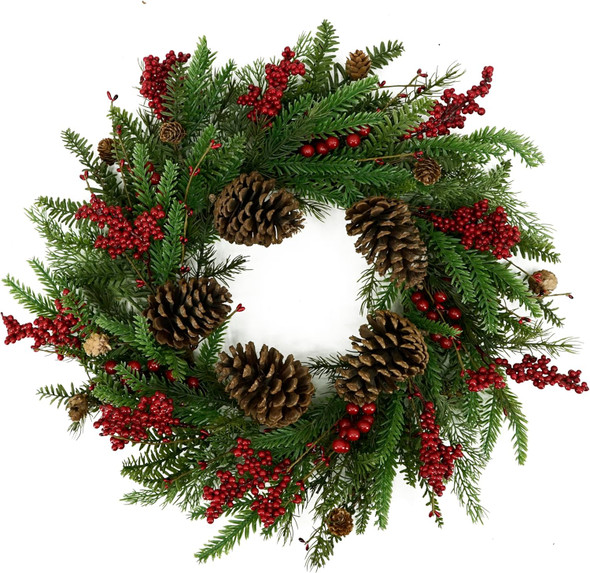 Artificial Christmas Wreaths for Front Door Winter Door Wreath with Big Pine Cones,Pine Needles,Christmas Berry for Front Door Farmhouse Indoor Outdoor Holiday Home Decor