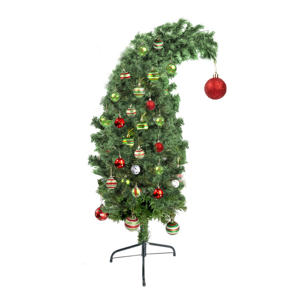 Whimsical Christmas Tree – Artificial Green Christmas Tree for Indoor Use – Plastic Bent Tree with Metal Stand & Ball Ornaments- Xmas Holiday Decor for Home Office Living Room Tabletop, 3FT