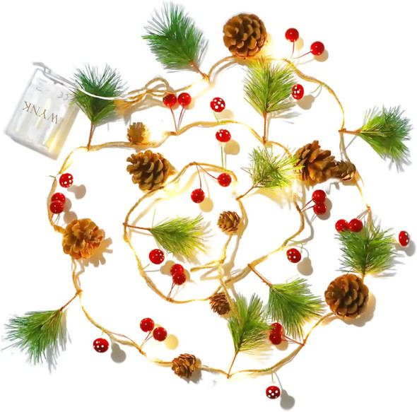 WYNK Christmas tree string lights, Christmas Garland Decoration with lights, 9.84FT 30LED Xmas Pinecone Red Berry Mushroom Lights Battery Powered Christmas Year Holiday Party Decoration Indoor WYNK Christmas tree string lights, Christmas Garland Decoration with lights, 9.84FT 30LED Xmas Pinecone Red Berry Mushroom Lights Battery Powered Christmas Year Holiday Party Decoration Indoor