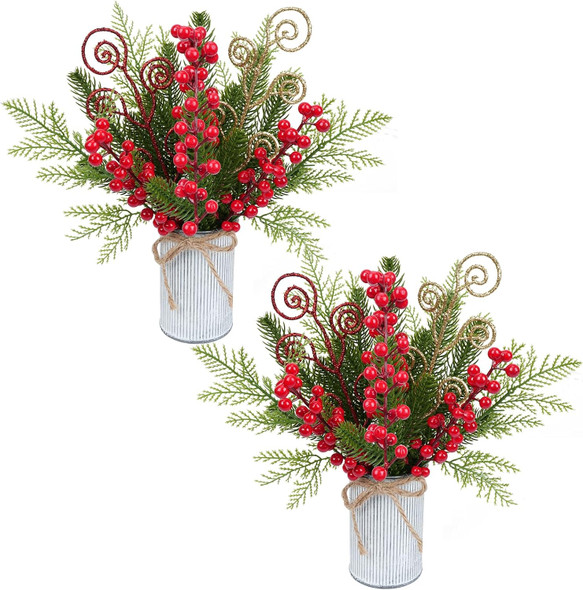 XHXSTORE 2 Sets Christmas Table Centerpieces Christmas Flowers 11.81" Christmas Greenery with Red Berries for Christmas Day Christmas Wreath DIY Home Centerpiece Decorations(Iron Color)