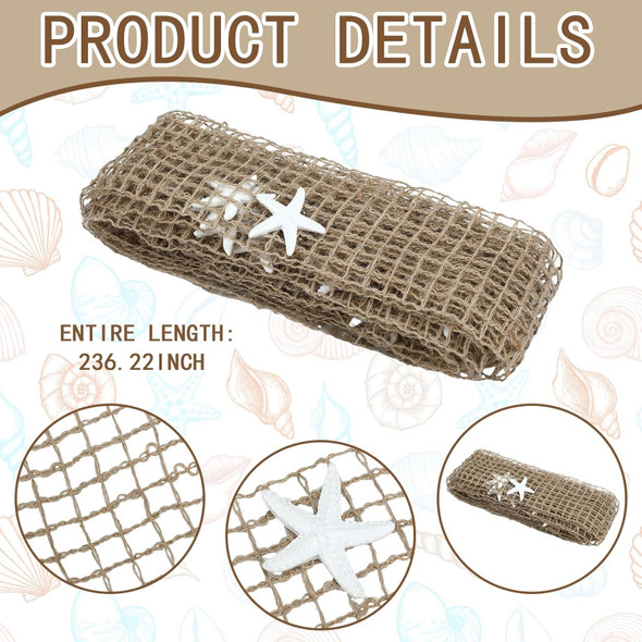 Christmas Starfish Garland Ocean Themed Fishnet Beach Decor Coastal Garland Decor Beach Themed Wedding Decor for Christmas Tree Mantel Curtains Home Decor Supply (20 Feet,White, Brown)