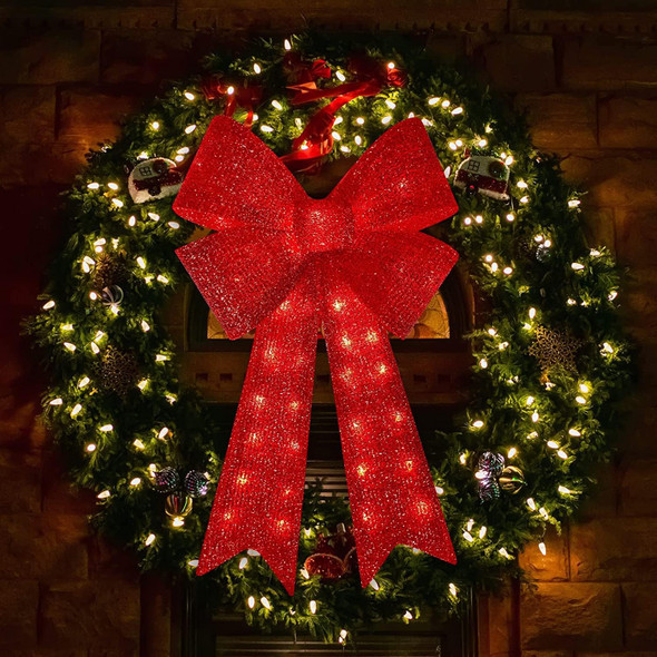 32inch 72LED Twinkle Red Christmas Bows with LED Lights, Christmas Tree Decoration Wreath Bow Light Topper Light for Indoor Outdoor Christmas Decoration