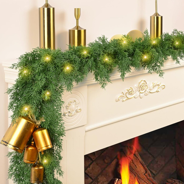Christmas Garland Decorations-2 Pack 5.9 FT Faux Cedar Garland Artificial Realistic, Real Touch Cedar Garland, Christmas Pine Garland for Mantle Table Front Door Indoor Outdoor Holiday Christmas Decor