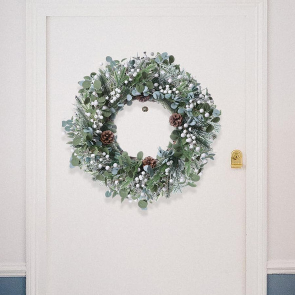 20 Inches Christmas Wreaths for Front Door Artificial Christmas Door Wreath Winter Wreaths with White Berries Pine Needles Pine Cones for Farmhouse Indoor Outdoor Window Porch Decoration