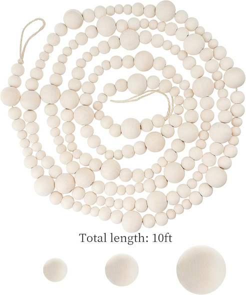 10 Feet Wooden Beaded Garland Rustic Farmhouse Decor Wood Bead Garland Christmas Tree Garland Boho Decoration