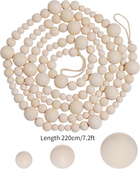 2 Pieces Wooden Beaded Garland 13.6 Feet Rustic Farmhouse Decor Wood Bead Garland Christmas Tree Garland Boho Decoration Natural