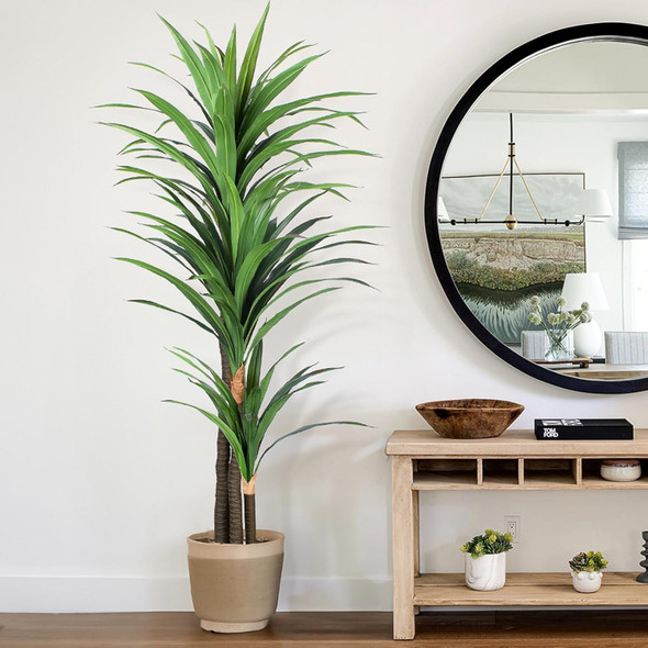 Artificial Dracaena Tree 6ft-Tall Fake Plant with Black Planter-Faux Plants Indoor Tall Housewarming ,Tropical Yucca Silk Tree for Home Office Living Room Decor Indoor