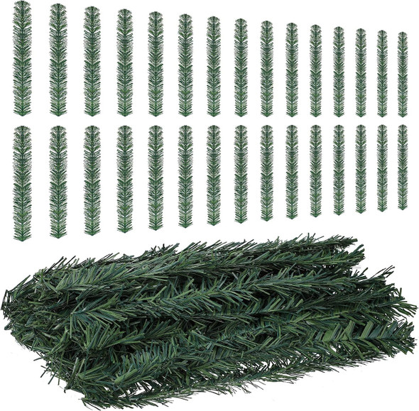 Christmas Garland Ties Artificial Pine Needles Santa's Factory Garland Faux Pine Stems Twist Ties Greenery Stems Decorative Tree Branches Wreath Xmas Holiday Party Supply, 12 x 1.6 Inch (48)