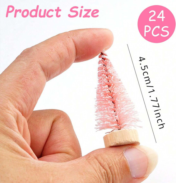 24Pcs Christmas Decorations Mini Christmas Trees, Artificial Christmas Tree Bottle Brush Trees with Wooden Base for Christmas Decor Christmas Party Home Table Craft-Pink