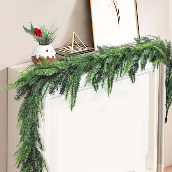 Norfolk Pine Garland - 8.86ft Artificial Christmas Garland Long Faux Greenery Garland,Real Touch Norfolk Pine Wreath,for Holiday, Fireplace, Mantle, Window, Stairs, Indoor, Outdoor Decor