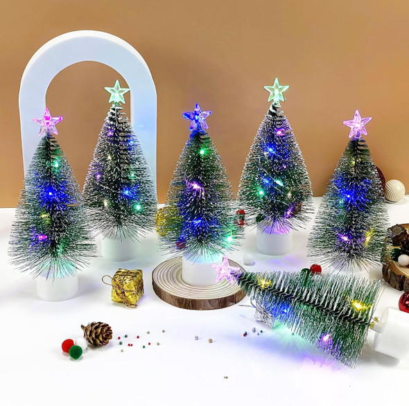 4 Pcs Mini Christmas Tree with Lights, 7 Inch Multi-Color Artificial Tabletop Small Tiny Pine Christmas Tree, Bottle Brush Xmas Trees for Indoor Table Top Christmas Tree Decorations