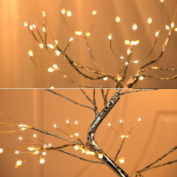 Yiliaw 20" Sparkly Tabletop Bonsai Tree Light 108 LED Warm White Fairy Light Spirit Tree, DIY Artificial Twinkling Tree Lamp for Bedroom Desktop Festivals Room Decor, USB or Battery Powered Lights