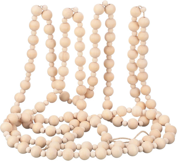 10.5 Feet Christmas Wooden Beads Xmas Bead Garland Round Bead Garland Farmhouse Bead Decor Rustic Vintage Decoration Boho Hanging Wood Beads for Christmas Tree Tiered Tray Prayer Beads (Wood Color)