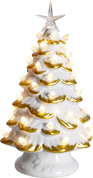 Ceramic Christmas Tree, Christmas Tree with LED Lights, Christmas Tree Light Up Tabletop Decor for Xmas Decoration Indoor Home Party Supplies,13 Inch