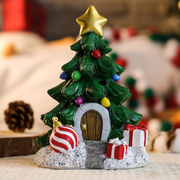 Christmas Houses Decor-Christmas Tree Village House Light Up Christmas Indoor Table Decorations Winter Decor Xmas Village Accessories Statue Ornament
