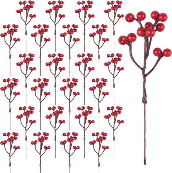 YIYA 36 Pcs Christmas Holly Berries Artificial Red Berry Stems Christmas Berry Stem for Wreath Decorations Christmas DIY Crafts Decoration Christmas Tree Ornaments