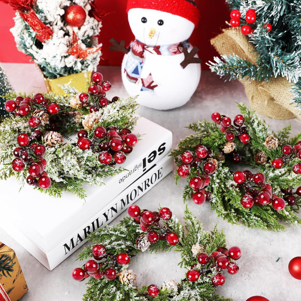 6 Pcs Christmas Candle Rings Wreath Mini Christmas Table Centerpieces Red Berry Pinecones Wreaths for Kitchen Cabinet for Farmhouse Xmas Front Door Porch Wall Christmas Thanksgiving Fall Decorations
