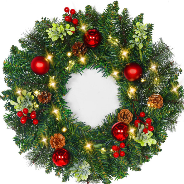 YoleShy 20 Inch Christmas Wreath with Bells & Red Berries, Christmas Wreath Christmas Decorations for Window, Front Door, Wall Decor, Fireplace