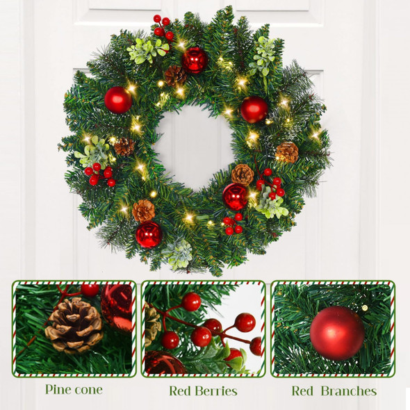 YoleShy 20 Inch Christmas Wreath with Bells & Red Berries, Christmas Wreath Christmas Decorations for Window, Front Door, Wall Decor, Fireplace