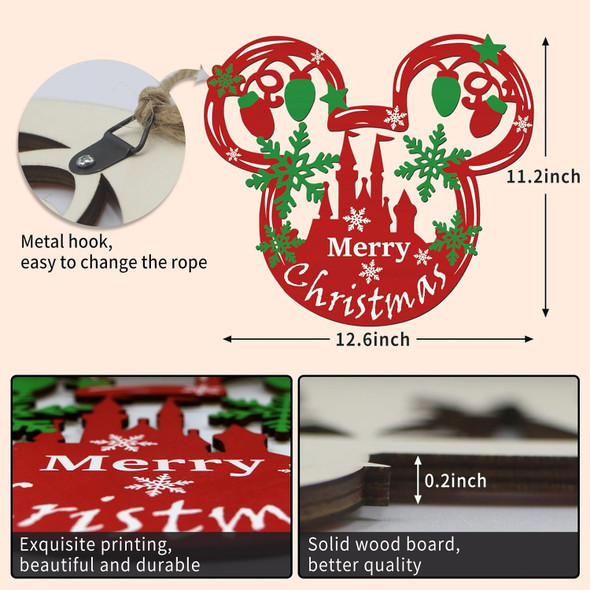 Christmas Door Decorations Mouse Shaped Wooden Christmas Wreaths Merry Christmas Welcome Sign for Front Door Red Christmas Ornaments Home Décor for Walls,Windows,Party Supplies