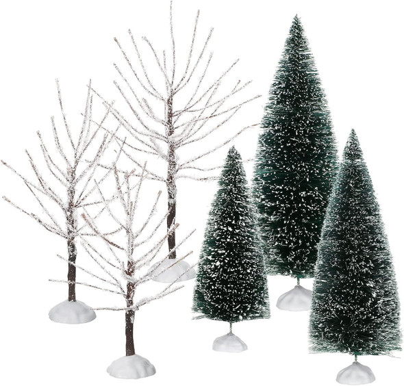 Ysleen 6 Pieces Mini Christmas Village Tree, Small Artificial Model Trees Mini Decor Trees Village Displays Tree for Miniature House Garden Festival Decorations, 3 Sizes(Snowy Sisal Tree, Frost Tree)