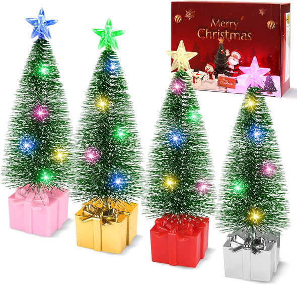 Mini Christmas Tree with Lights, 4 Pack Tabletop Christmas Tree with Lights for Christmas Decorations Indoor Xmas Holiday Party, Christmas Centerpieces for Tables (4)