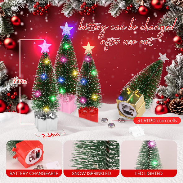 Mini Christmas Tree with Lights, 4 Pack Tabletop Christmas Tree with Lights for Christmas Decorations Indoor Xmas Holiday Party, Christmas Centerpieces for Tables (4)