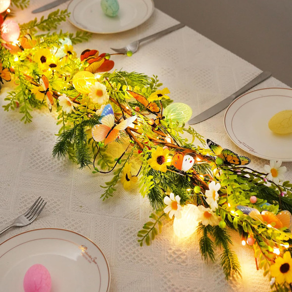 6.8ft Artificial Easter Eggs Garland with 20 LED Lights 8 Twinkle Timer Function Berry Garland Hanging Rustic Spring Easter Decorations for Mantle Fireplace Home Indoor Outdoor Easter Decor