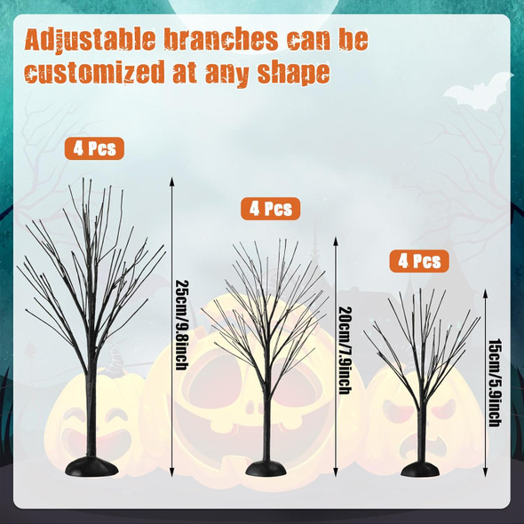Halloween Tree Ornament Display Tree Bare Branch Trees Artificial Tree Fake Tree Branches Tabletop Tree Set for Halloween Party Home Office Table Decor, Multiple Sizes (Black, 12 Pcs)