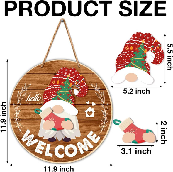 Gnome Welcome Sign Christmas Porch Decor, Interchangeable Seasonal Decor Wood Winter Wreath Hangers for Front Door Changeable Holiday Gnomes Decorations for Home Wall Decor (21 Pcs)