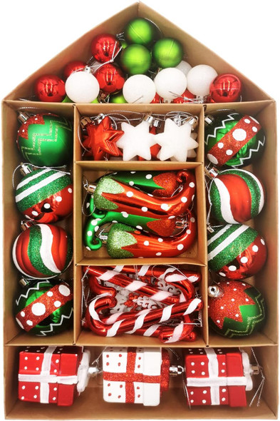 Christmas Ball Ornaments Set, Elf Boots Theme 70ct Classic Collection Splendor Red Green White Christmas Ball Ornaments, Shatterproof Xmas Balls for Christmas Tree Decoration