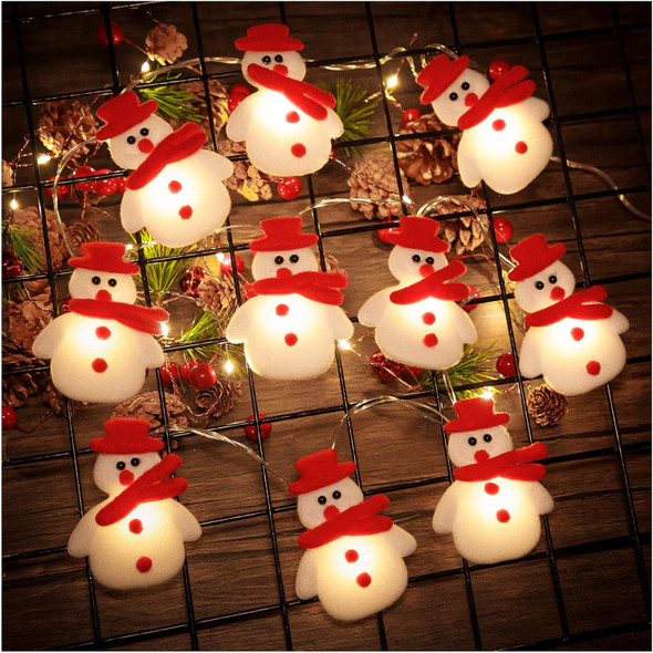 ZAUGONTW Christmas Snowman String Lights - 10 LEDs 5.4ft Waterproof Light Up String Lights, Short Plush Lights for Christmas Decorations (Battery Operated)