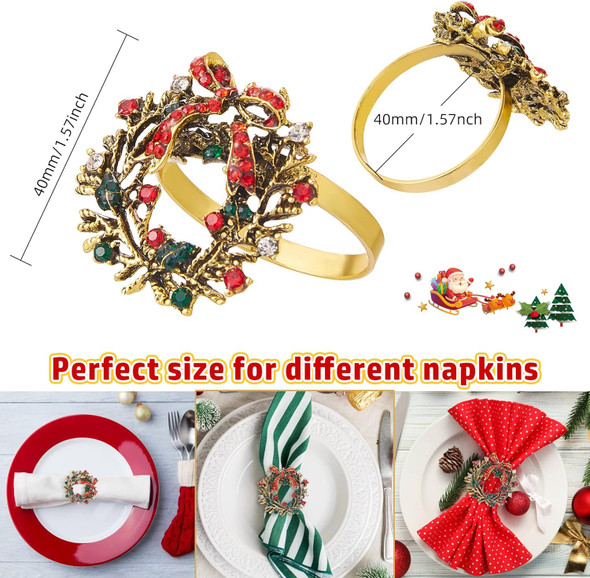 ZeeDix Christmas Wreath Napkin Rings Set of 6, Holiday Napkin Rings Christmas Napkin Ring Holders for Cloth Napkins, Xmas Napkin Rings for Christmas Thanksgiving Holiday Dinner Party Table Setting