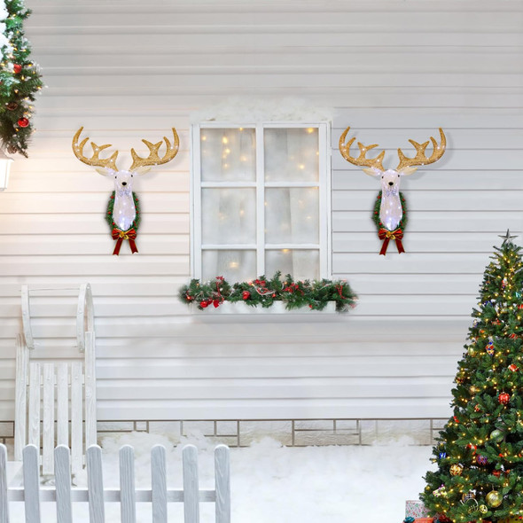 Lighted Christmas Reindeer Head Wall Decor，3D Rudolph Hanging Wreath，50 Waterproof LED Lights for Indoor/Outdoor Use. Perfect for Decoration during Xmas Holidays. Ideal Christmas Deer Outdoor Décor.